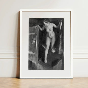 Nude Girl in Doorway - Anders Zorn Art Print / Canvas White-framed Black-and-white Figure Open Wooden, Paints, Hometown’s Bathing Ritual,