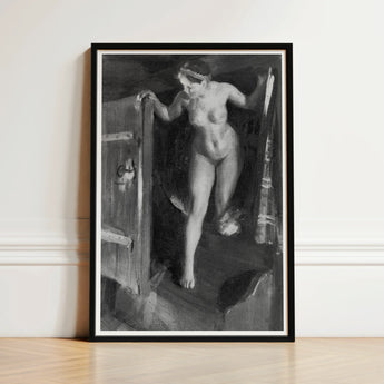 Nude Girl in Doorway - Anders Zorn Art Print / Canvas Black-framed Monochrome Figure Interior, Paints, Hometown’s Bathing Ritual,