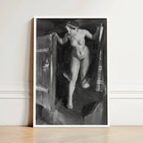 Nude Girl in Doorway - Anders Zorn Art Print / Canvas Black-and-white Framed Painting Woman Open Wooden Door, Paints, Hometown’s Bathing