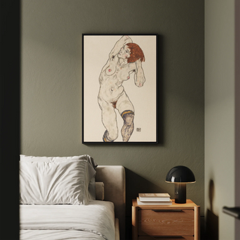 Nude in Black Stockings - Egon Schiele Art Print / Canvas Framed Artwork Figure Red Hair Rendered Delicate Schiele’s, Prints