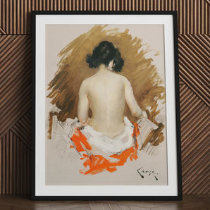 Nude Japanese Woman - stampa d'arte di William Merritt Chase / Tela, 24x32’’ / 61x81cm / Cornice nera / Passepartout, Poster Stampe & Visual