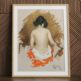 Mujer japonesa desnuda - Lámina artística de William Merritt Chase / Lienzo, 24x32’’ / 61x81cm / Marco natural / Passepartout, Pósters, impresiones y arte visual