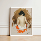 Nude Japanese Woman - William Merritt Chase Art Print / Canvas Framed Painting Orange White Garment Set Textured, Chase’s Bold Exploration,