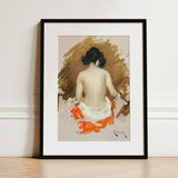 Nude Japanese Woman - William Merritt Chase Art Print / Canvas Black-framed Watercolor-style Depiction Profile Rendered, Chase’s Bold