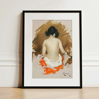 Nude Japanese Woman - William Merritt Chase Art Print / Canvas Black-framed Watercolor-style Depiction Profile Rendered, Chase’s Bold