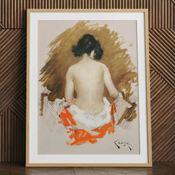 Nude Japanese Woman - William Merritt Chase Art Print / Canvas Framed Painting Light Wood Frame White Mat, Chase’s Bold Exploration, Prints