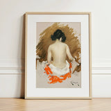 Nude Japanese Woman - William Merritt Chase Art Print / Canvas Framed Watercolor Painting Profile Bold Orange Brown, Chase’s Exploration,