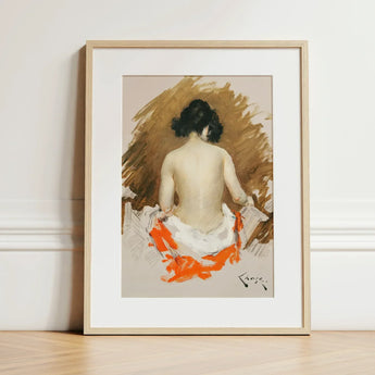 Nude Japanese Woman - William Merritt Chase Art Print / Canvas Framed Watercolor Painting Profile Bold Orange Brown, Chase’s Exploration,