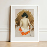 Nude Japanese Woman - William Merritt Chase Art Print / Canvas Framed Watercolor Painting Profile Bold Orange Brown, Chase’s Exploration,