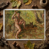 A Nude Male with Dog in Forest - Julius Paulsen Fine Art Print / Canvas Framed Painting Figure Seated Surrounded, Paulsen’s Oils Burn,