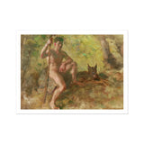 A Nude Male with Dog in Forest - Julius Paulsen Fine Art Print / Canvas Man Staff Wolf, Paulsen’s Oils Burn, Feral Daylight Prints