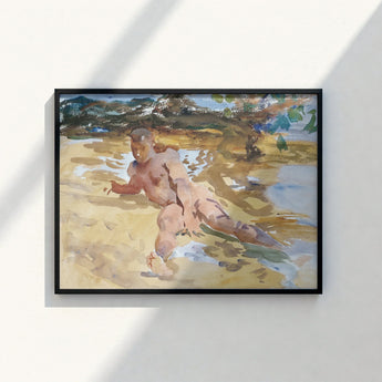 Black-framed Watercolor Painting Nude Figure Shallow Water Rendered John Singer Sargent, Sucker Punch, Art