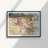 Framed Watercolor Painting Nude Figure Sunlit Sandy Landscape John Singer Sargent, Sucker Punch, Art