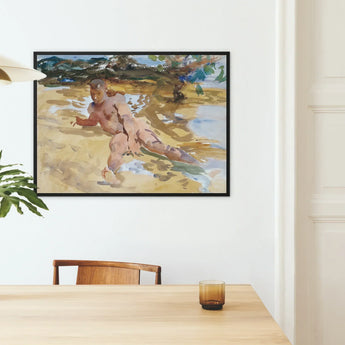 Nude Man on Beach - John Singer Sargent Art Print / Canvas Framed Painting Nude Figure Impressionistic Style Rendered Warm John Singer