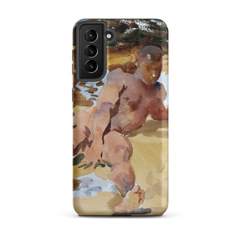 Nude Man on Beach - John Singer Sargent Phone Case Samsung Galaxy S21 Plus / Matte Phone Case Watercolor Painting Nude Figure Earthy Tones