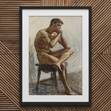 Uomo nudo che suona l'armonica - Stampa d'arte di Eugene Jansson / Canvas, 20x30’’ / 51x76cm / Cornice nera / Passe-partout, Posters Prints & Visual