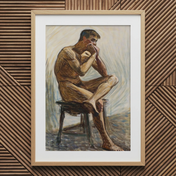 Uomo nudo che suona l'armonica - Stampa d'arte di Eugene Jansson / Canvas, 20x30’’ / 51x76cm / Cornice naturale / Passe-partout, Posters Prints & Visual
