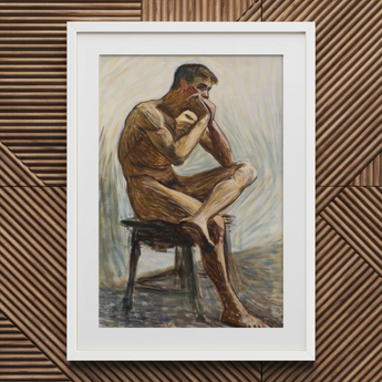 Uomo nudo che suona l'armonica - Stampa d'arte di Eugene Jansson / Canvas, 20x30’’ / 51x76cm / Cornice bianca / Passe-partout, Posters Prints & Visual