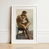 Nude Man Playing Harmonica - Eugene Jansson Art Print / Canvas, 12x18’’ / 31x46cm / White Frame / Matboard, Posters Prints & Visual