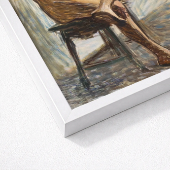 Nude Man Playing Harmonica - Eugene Jansson Art Print / Canvas White Framed Artwork Figure Earthy Tones Seated Wooden, Lips Sealed,