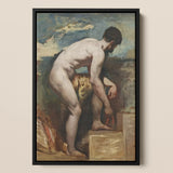 Nude Man Tying His Sandal - William Etty Art Print / Canvas, 12x16’’ / 31x41cm / Black Frame, Posters Prints & Visual Artwork, Toby Leon