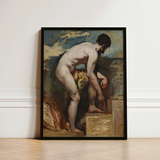 Nude Man Tying His Sandal - William Etty Art Print / Canvas Black-framed Reproduction Classical Oil Painting Male Figure Etty’s, Gay, Prints