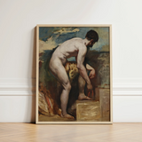 Nude Man Tying His Sandal - William Etty Art Print / Canvas Framed Reproduction Classical Painting Male Figure Dynamic Etty’s, Gay, Prints