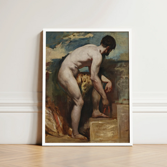 Nude Man Tying His Sandal - William Etty Art Print / Canvas Framed Reproduction Classical Painting Male Figure Dynamic Etty’s, Gay, Prints