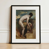 Nude Man Tying His Sandal - William Etty Art Print / Canvas Black-framed Classical Painting Male Figure Etty’s, Gay, Prints
