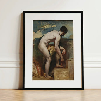 Nude Man Tying His Sandal - William Etty Art Print / Canvas Black-framed Classical Painting Male Figure Etty’s, Gay, Prints