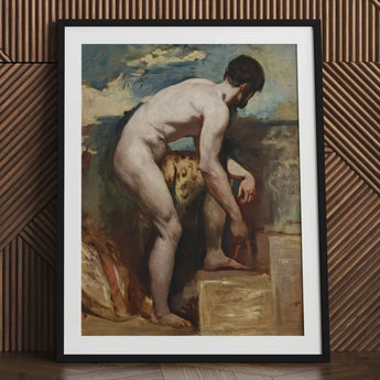Nude Man Tying His Sandal - William Etty Art Print / Canvas Black-framed Classical Painting Male Figure Etty’s, Gay, Prints