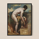 Nude Man Tying His Sandal - William Etty Art Print / Canvas Black-framed Reproduction El Greco’s ?The Burial Count Orgaz” Etty’s, Gay, Prints