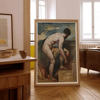 Nude Man Tying His Sandal - William Etty Art Print / Canvas Framed Classical Painting Figure Downward Cloudy Sky Etty’s, Gay, Prints