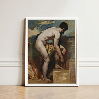 Nude Man Tying His Sandal - William Etty Art Print / Canvas White-framed Reproduction Classical Oil Painting Male Figure Etty’s, Gay, Prints