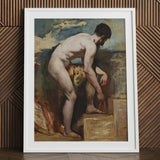 Nude Man Tying His Sandal - William Etty Art Print / Canvas White-framed Reproduction El Greco’s ?The Burial Count Orgaz” Etty’s, Gay, Prints