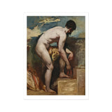 Nude Man Tying His Sandal - William Etty Art Print / Canvas, 12x16’’ / 31x41cm / Unframed / White Border, Posters Prints & Visual Artwork,