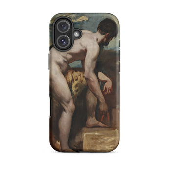 Naakte man die zijn sandaal strikt - William Etty iPhone-hoesje, 16 Plus / Mat, Mobiele telefoonhoesjes, Toby Leon