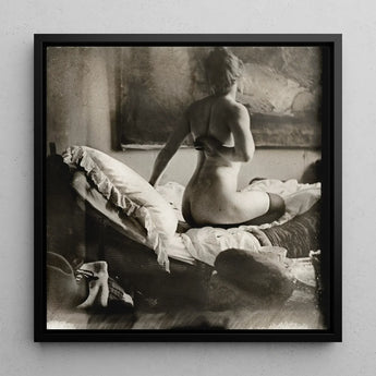 Nude Photograph of Marie Jordan - George Hendrik Breitner Art Print / Canvas Black-framed Square Sepia Tones Woman Seated, Incorporate