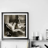 Nude Photograph of Marie Jordan - George Hendrik Breitner Art Print / Canvas Black-framed Black-and-white Photographic Woman Bed,