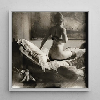 Nude Photograph of Marie Jordan - George Hendrik Breitner Art Print / Canvas Black-and-white Framed Woman Seated Bed Dark, Incorporate