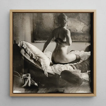 Nude Photograph of Marie Jordan - George Hendrik Breitner Art Print / Canvas Square-framed Black-and-white Woman Bed Encased Light,