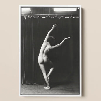 Nude Photograph of Mr. Loucelli - Arnold Genthe Art Print / Canvas Black-and-white Framed Dancer Expressive Pose Dark Arm Arcs Overhead,