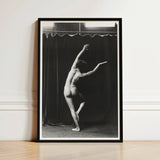 Black-framed Black-and-white Photographic Print Nude Dancer Expressive Pose Arm Arcs Overhead, Catching Studio Light, Arnold Genthe Art,