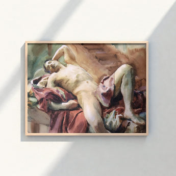 Framed Painting Nude Male Figure Draped Fabric Rendered John Singer Sargent, Nicola D’inverno, Intimate Gay Tableau