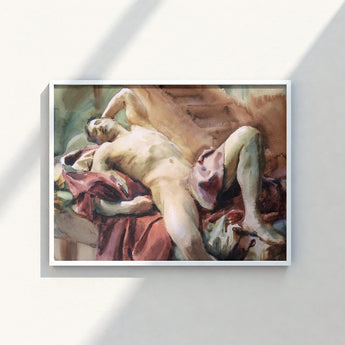 Framed Painting Nude Male Figure Draped Fabric Rendered John Singer Sargent, Nicola D’inverno, Intimate Gay Tableau