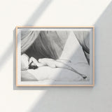 Minimalist Light Wood-framed Black White Artwork Nude Figure Spine’s Long Furrow, Caught, William Holland’s Patient, Dotwork, Shadow
