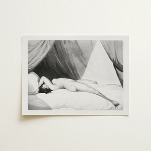 Nude Reclining on Curtained Bed - Adam Buck Art Print / Canvas Black-and-white Lithograph Print Nude Figure Pillows Beneath Draped Spine’s