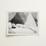 Nude Reclining on Curtained Bed - Adam Buck Art Print / Canvas Black-and-white Lithograph Figure Pillows Beneath Draped Spine’s Long