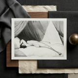 Nude Reclining on Curtained Bed - Adam Buck Art Print / Canvas Framed Black-and-white Print Nude Figure Soft Draped Fabric Spine’s Long