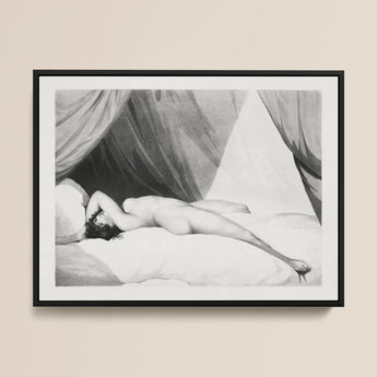 Nude Reclining on Curtained Bed - William Holland Art Print / Canvas, 16x12’’ / 41x31cm / Black Frame, Posters Prints & Visual Artwork,